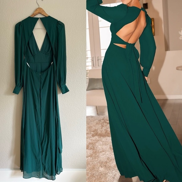NWOT Talk About Divine Hunter Green Long Sleeve Backless Maxi Dress - Picture 4 of 10